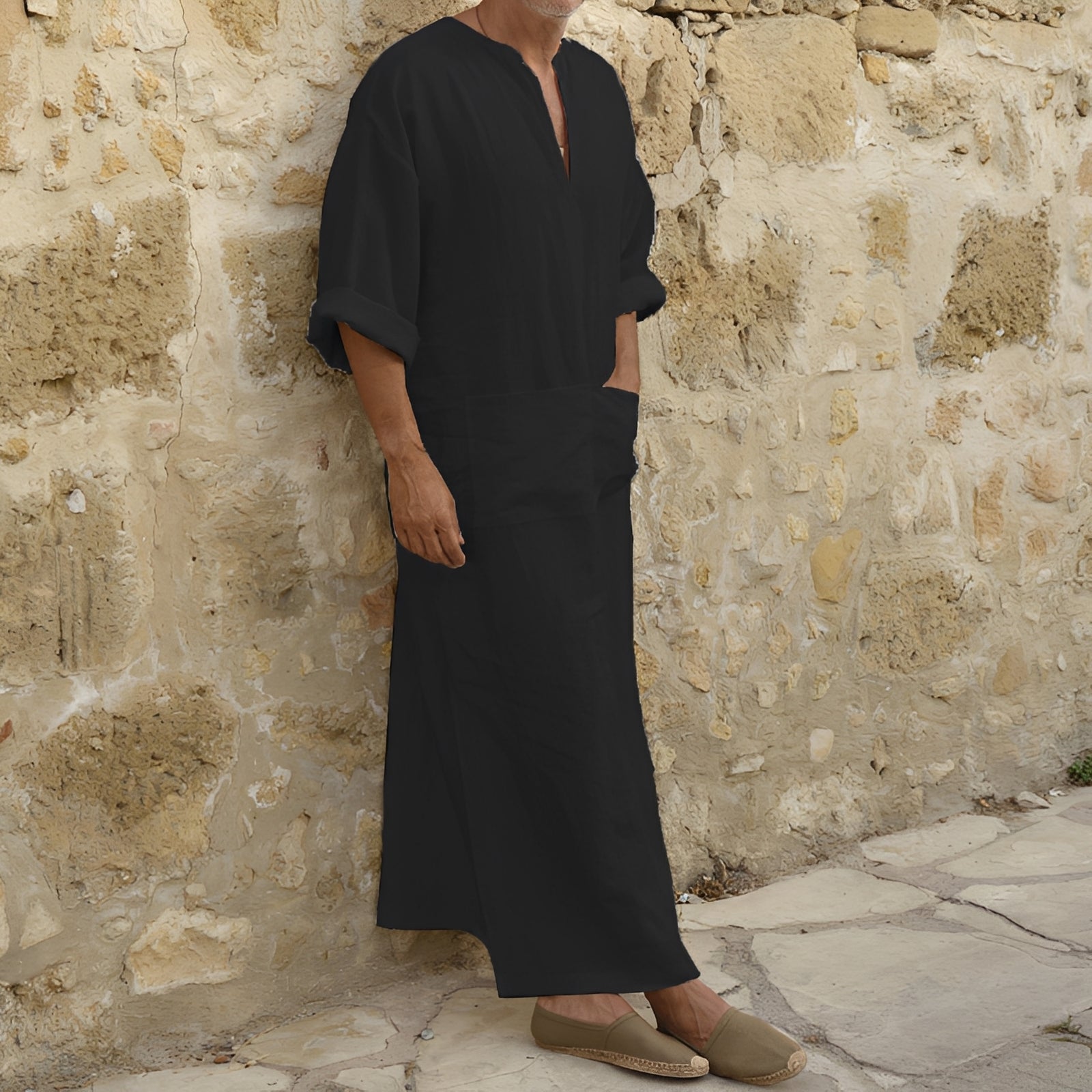 Josiah - Schlichtes langes Hemdkleid mit Schlitz für Herren