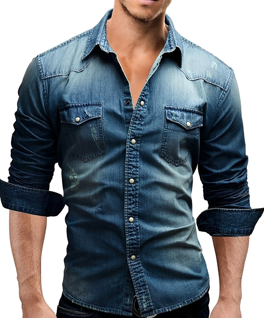Arjun - Herren-Jeanshemd - Bequemes Langarmhemd