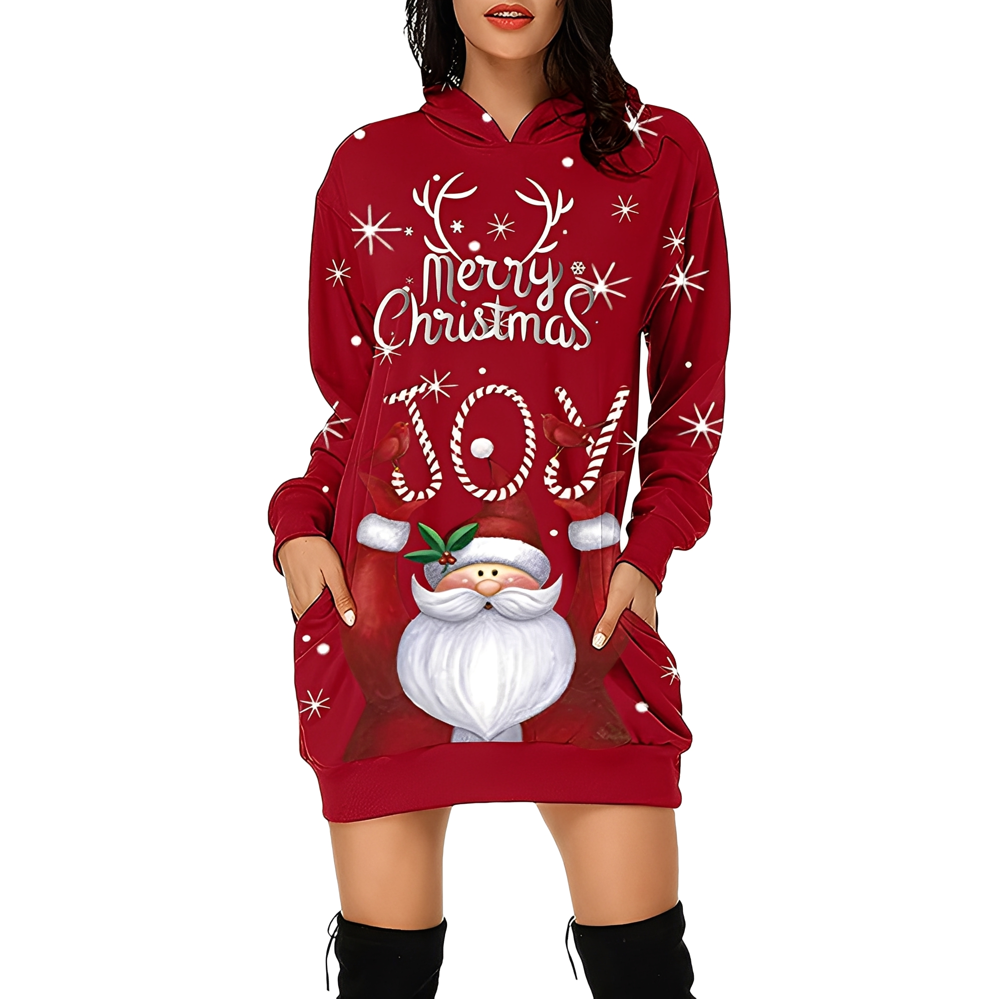 Georgia - Stilvolles Weihnachtskleid mit Kapuze für Damen
