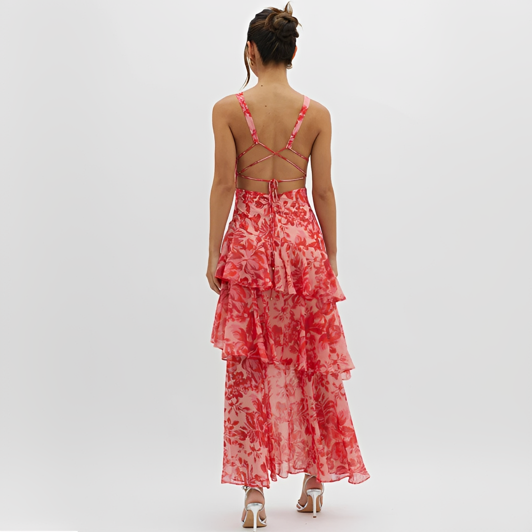 Faye - Elegantes Kleid mit leichtem Stoff, V-Ausschnitt und offenem Rücken