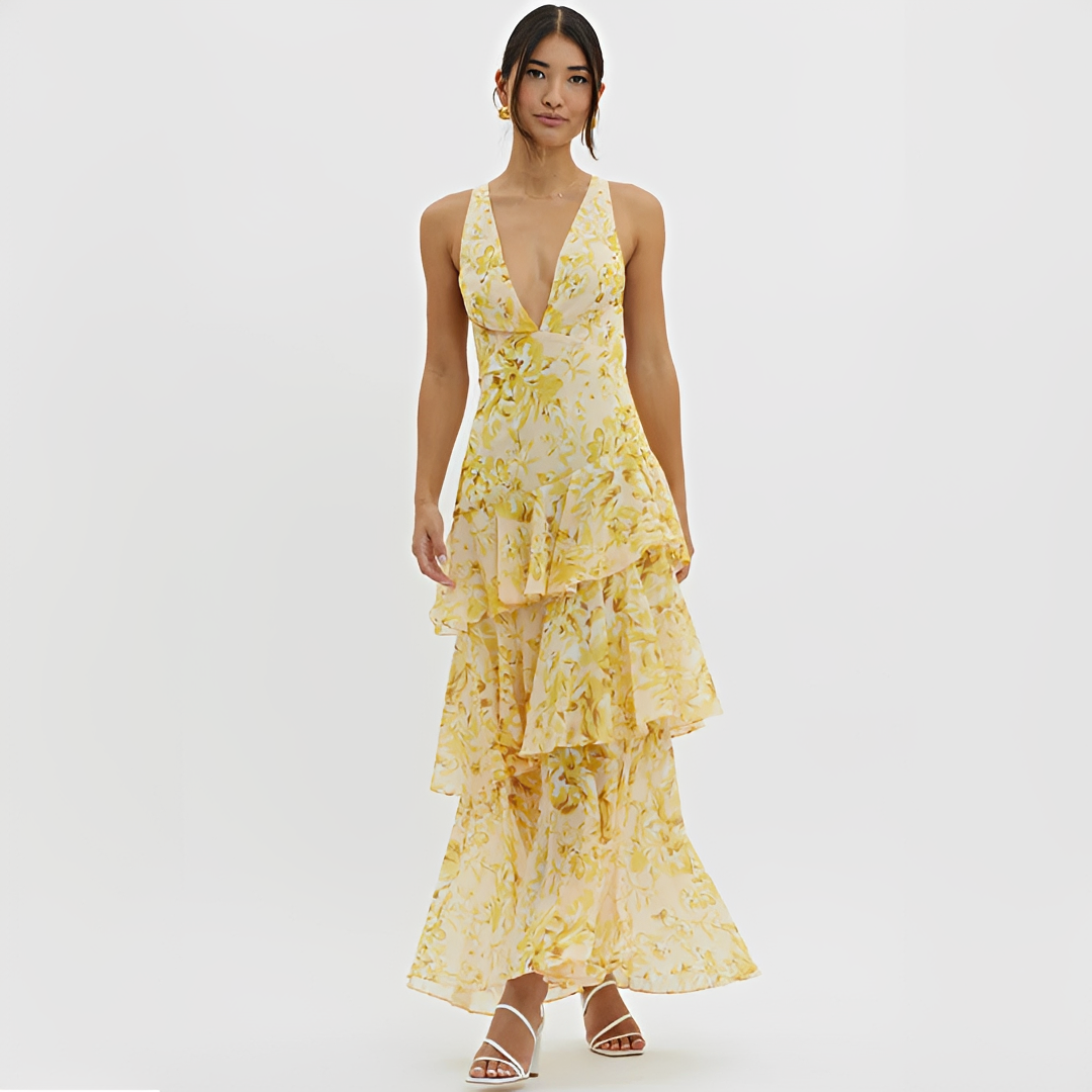 Faye - Elegantes Kleid mit leichtem Stoff, V-Ausschnitt und offenem Rücken