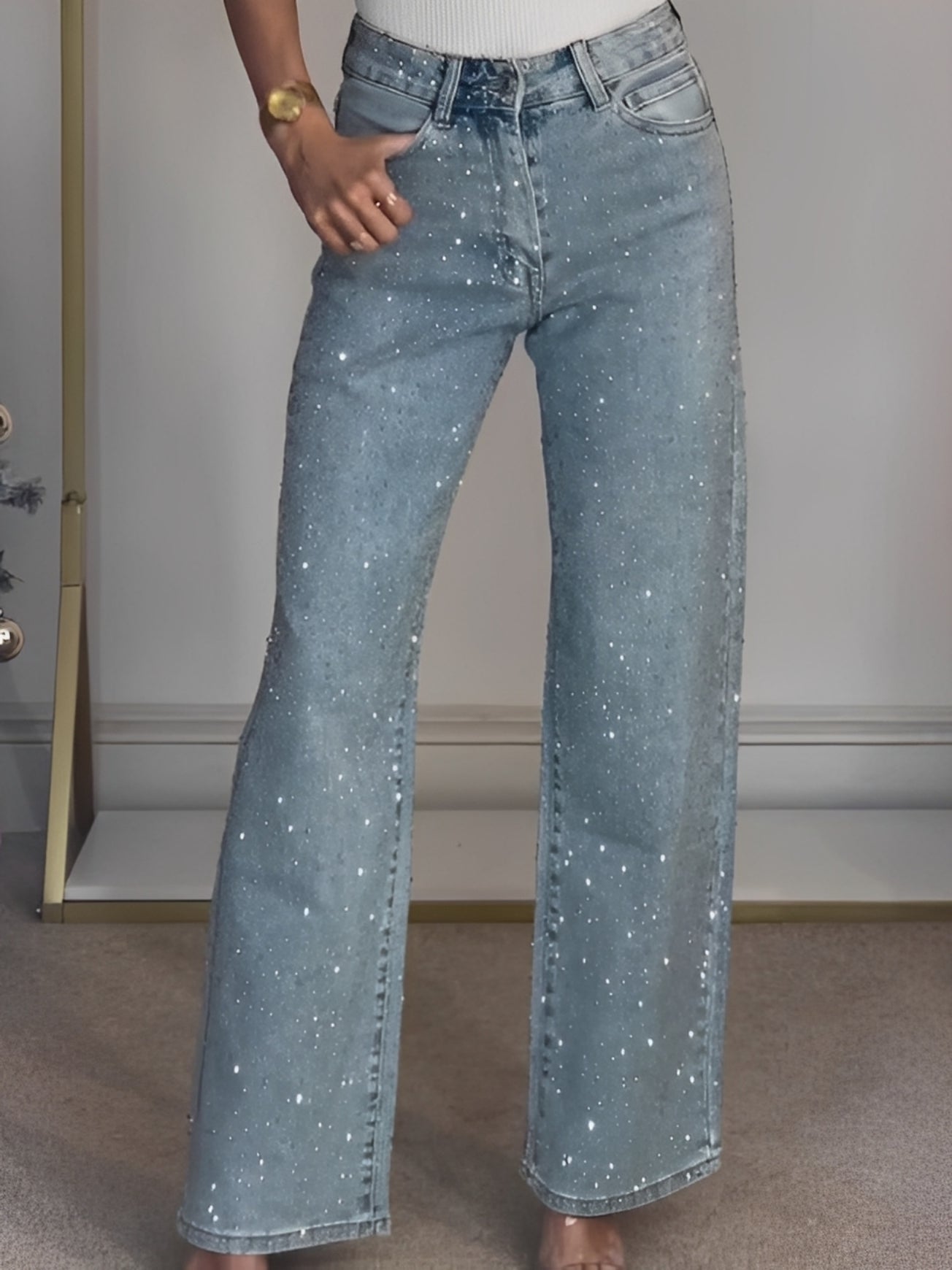 Julia - Stilvolle Glitzerjeans mit hoher Taille für Damen