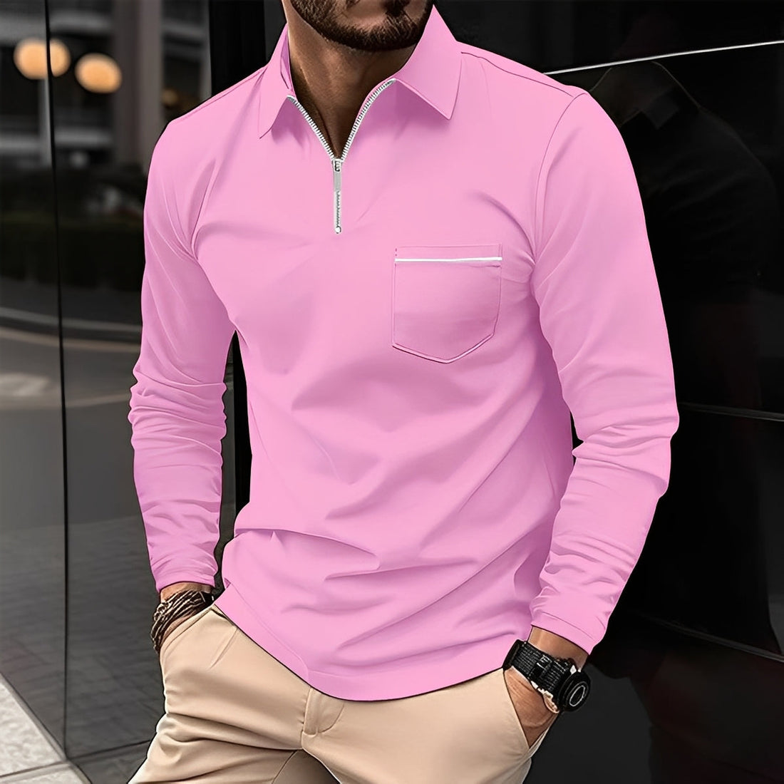 Florent - Langärmliges Herren-Polohemd mit Reißverschluss