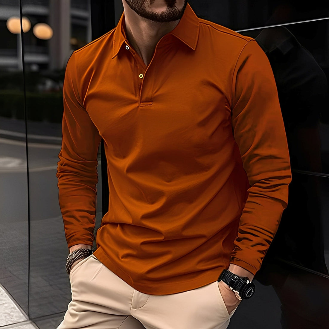 Deacon - Bequemes Langarm-Poloshirt für Herren