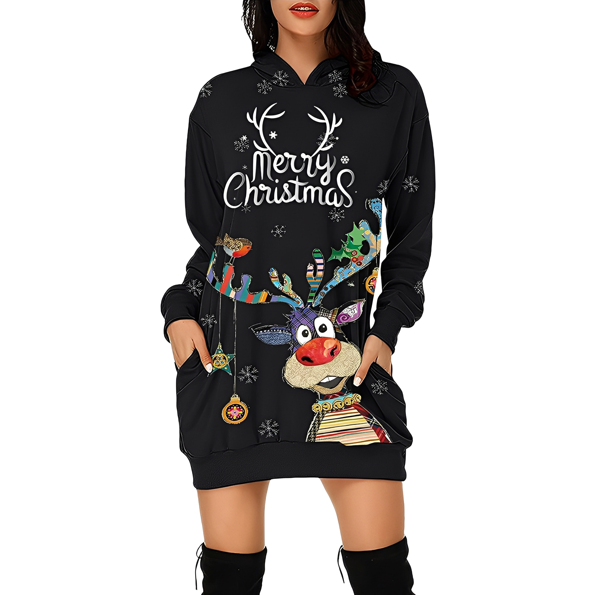 Georgia - Stilvolles Weihnachtskleid mit Kapuze für Damen