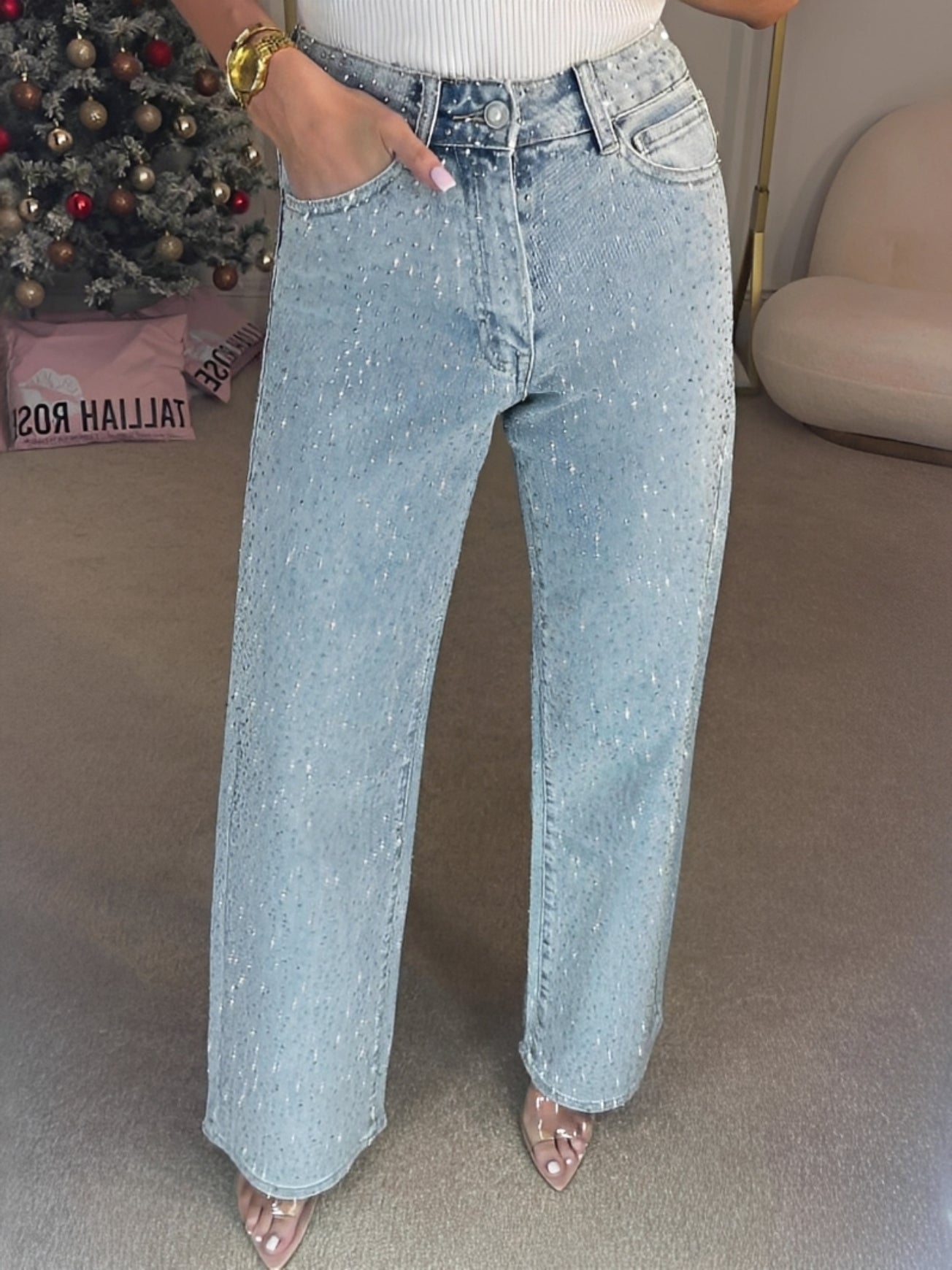 Julia - Stilvolle Glitzerjeans mit hoher Taille für Damen