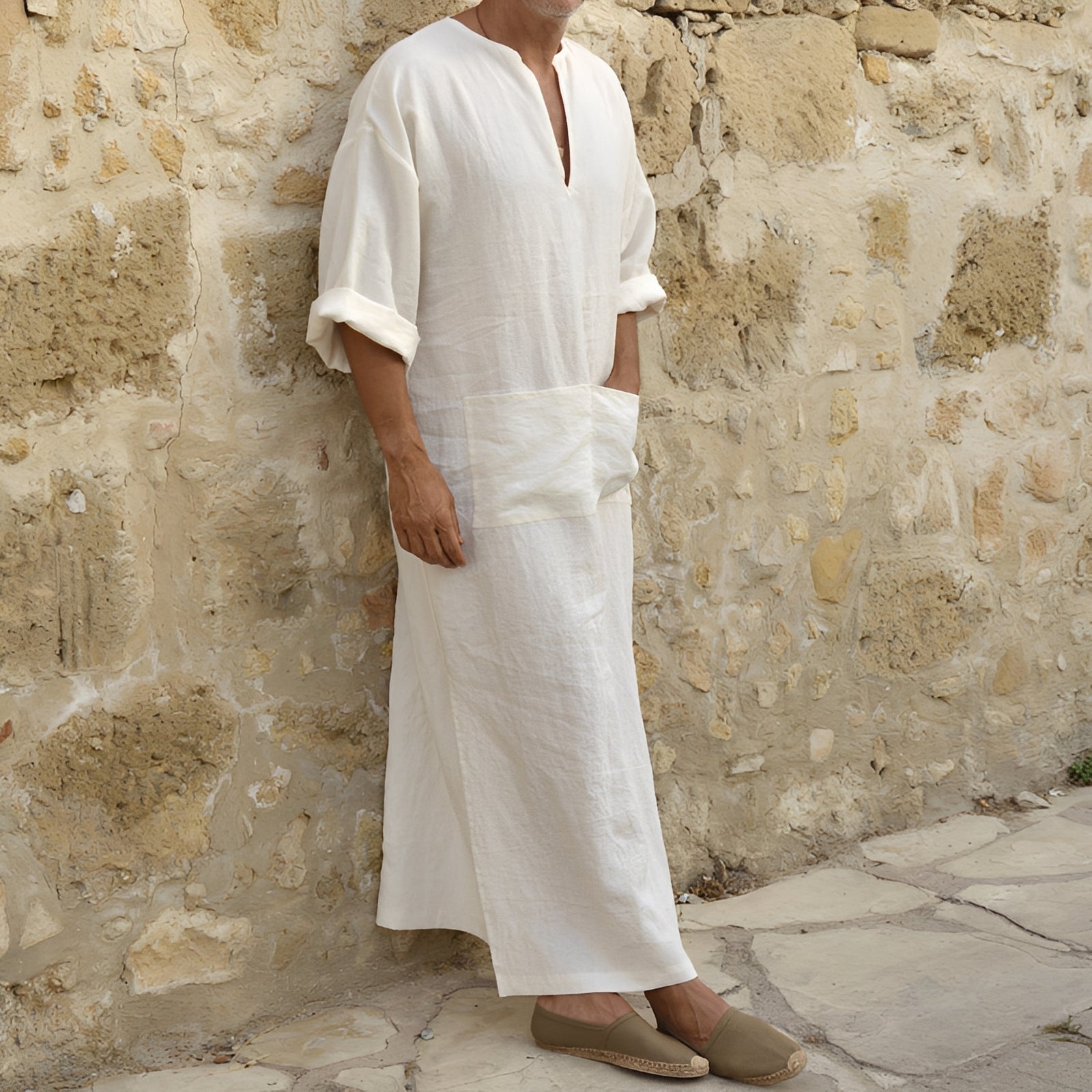 Josiah - Schlichtes langes Hemdkleid mit Schlitz für Herren