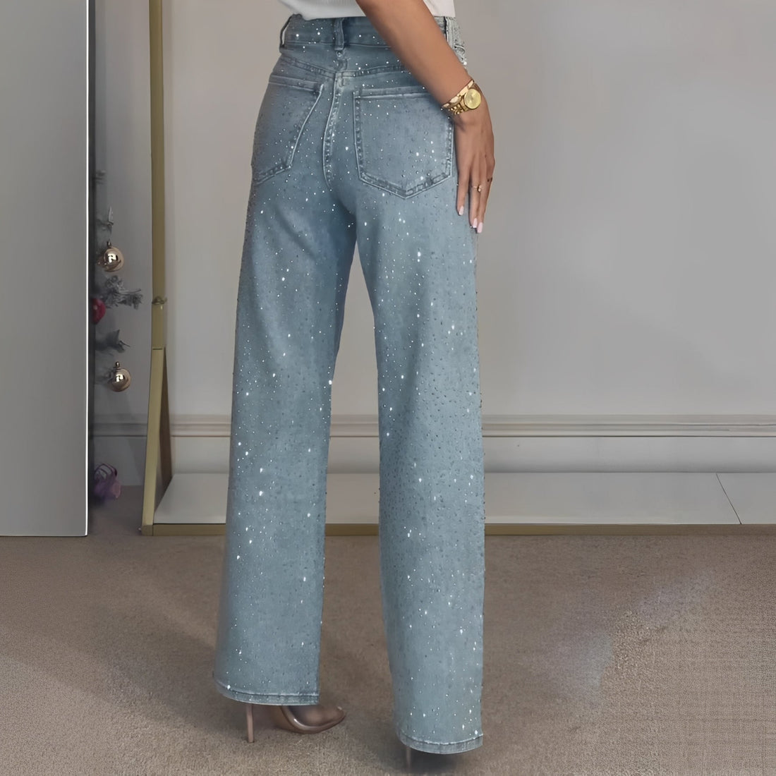 Sandra - Schicke glitzernde Damenhose mit hohem Bund