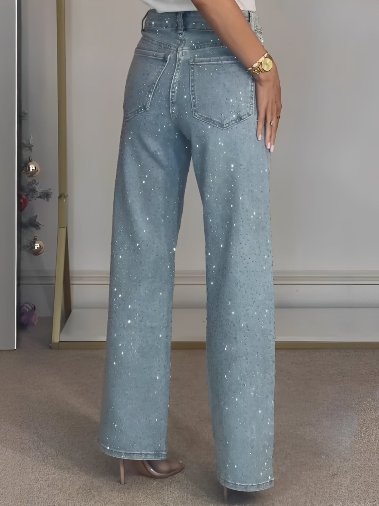 Julia - Stilvolle Glitzerjeans mit hoher Taille für Damen
