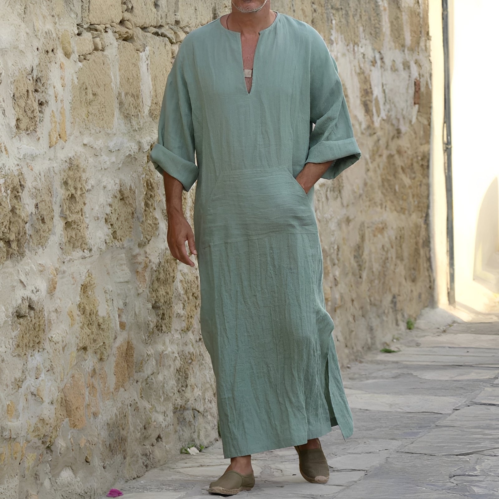 Josiah - Schlichtes langes Hemdkleid mit Schlitz für Herren