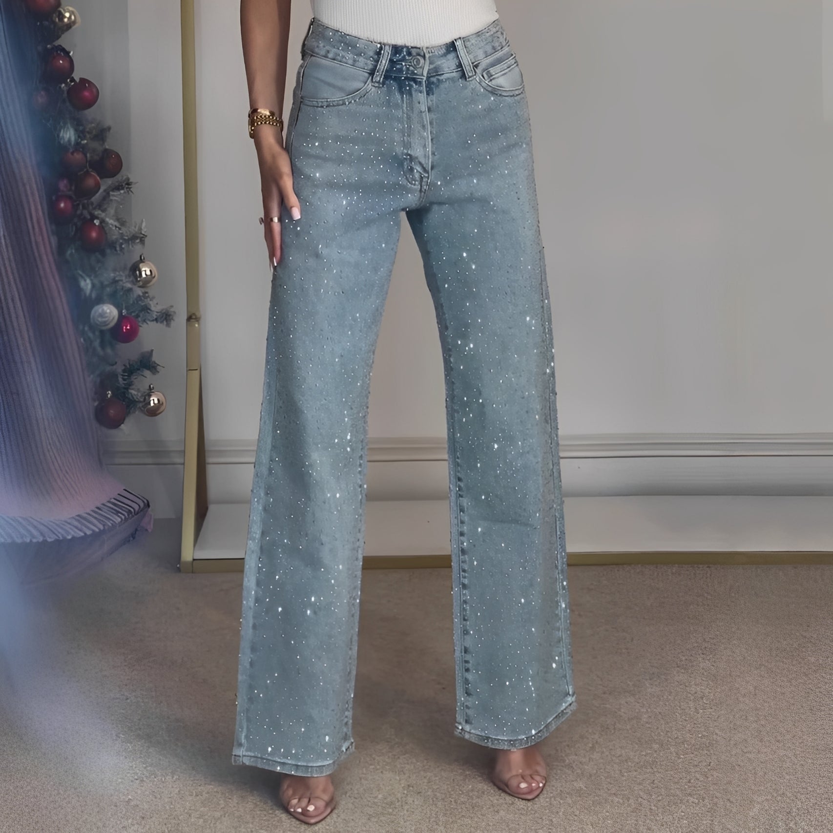 Sandra - Schicke glitzernde Damenhose mit hohem Bund