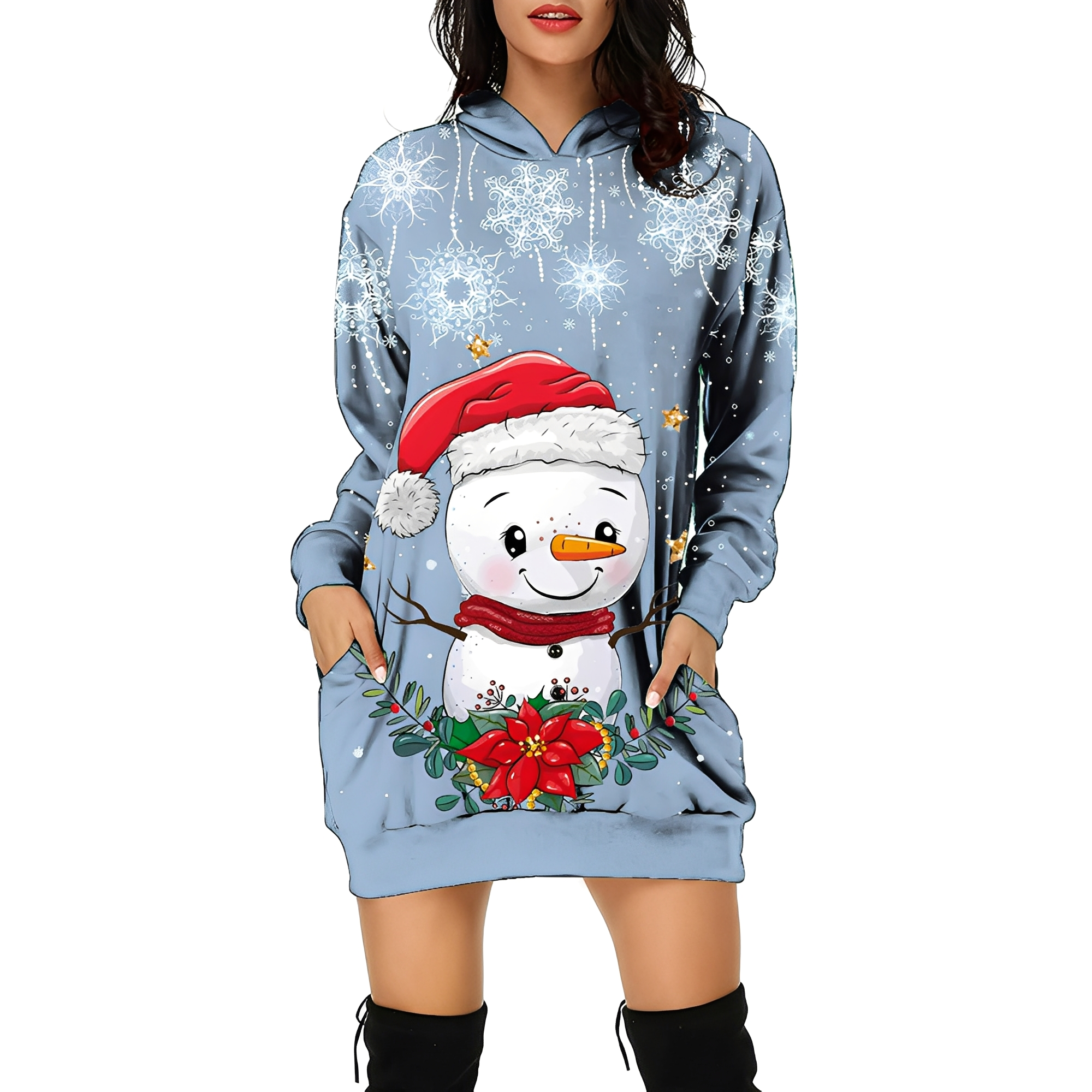 Georgia - Stilvolles Weihnachtskleid mit Kapuze für Damen
