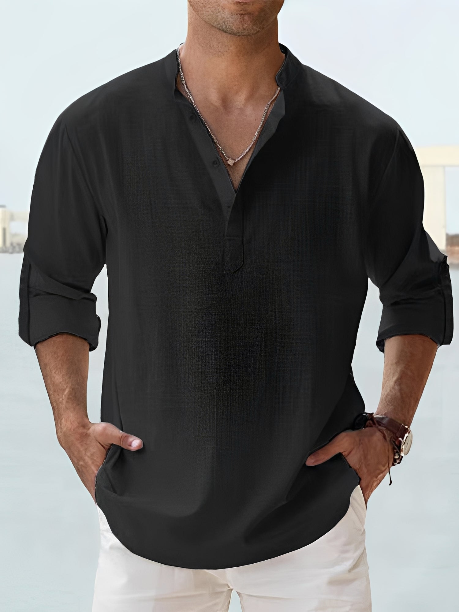 Ronnie – Herren-Langarmhemd – optimal für warme Tage im lockeren Look
