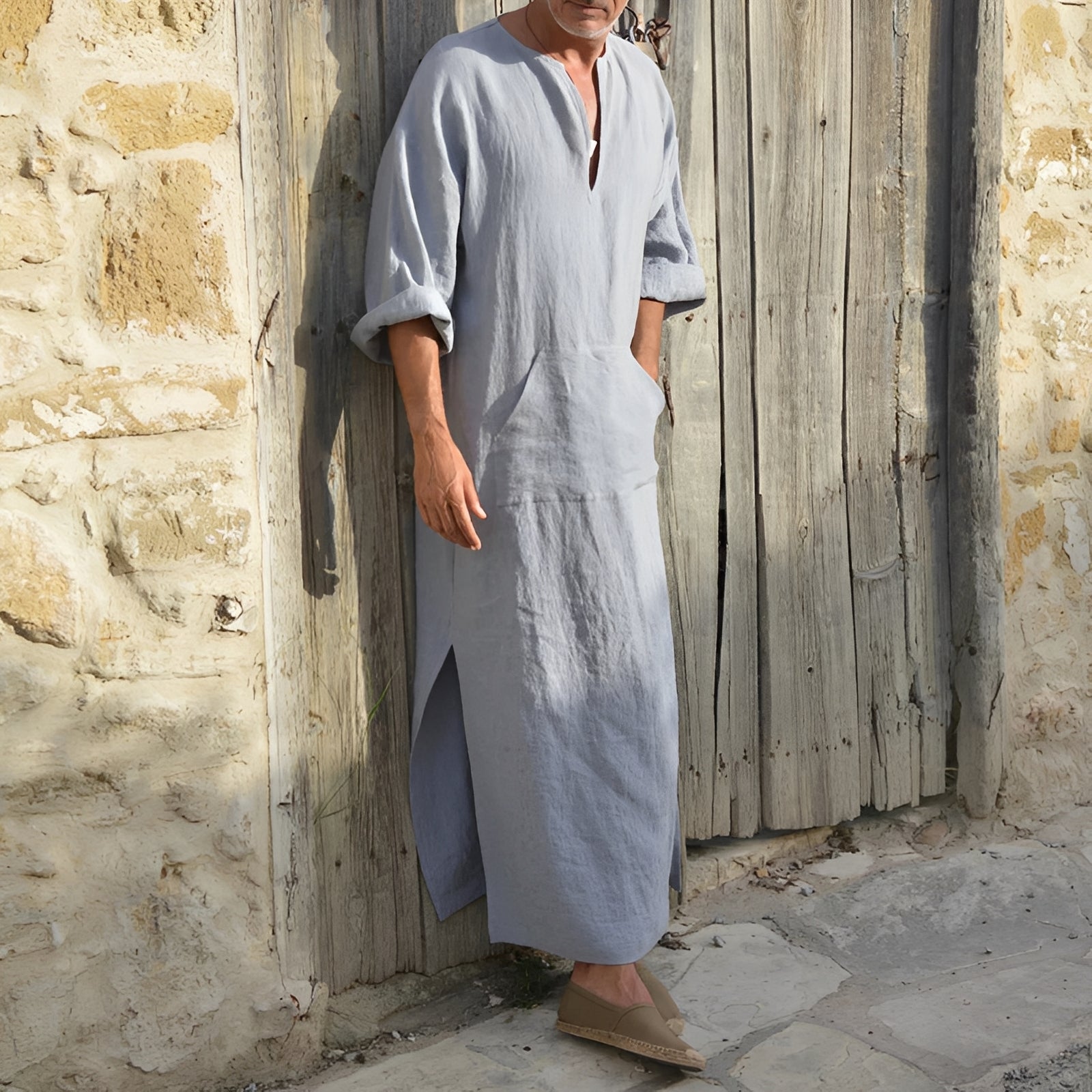 Josiah - Schlichtes langes Hemdkleid mit Schlitz für Herren