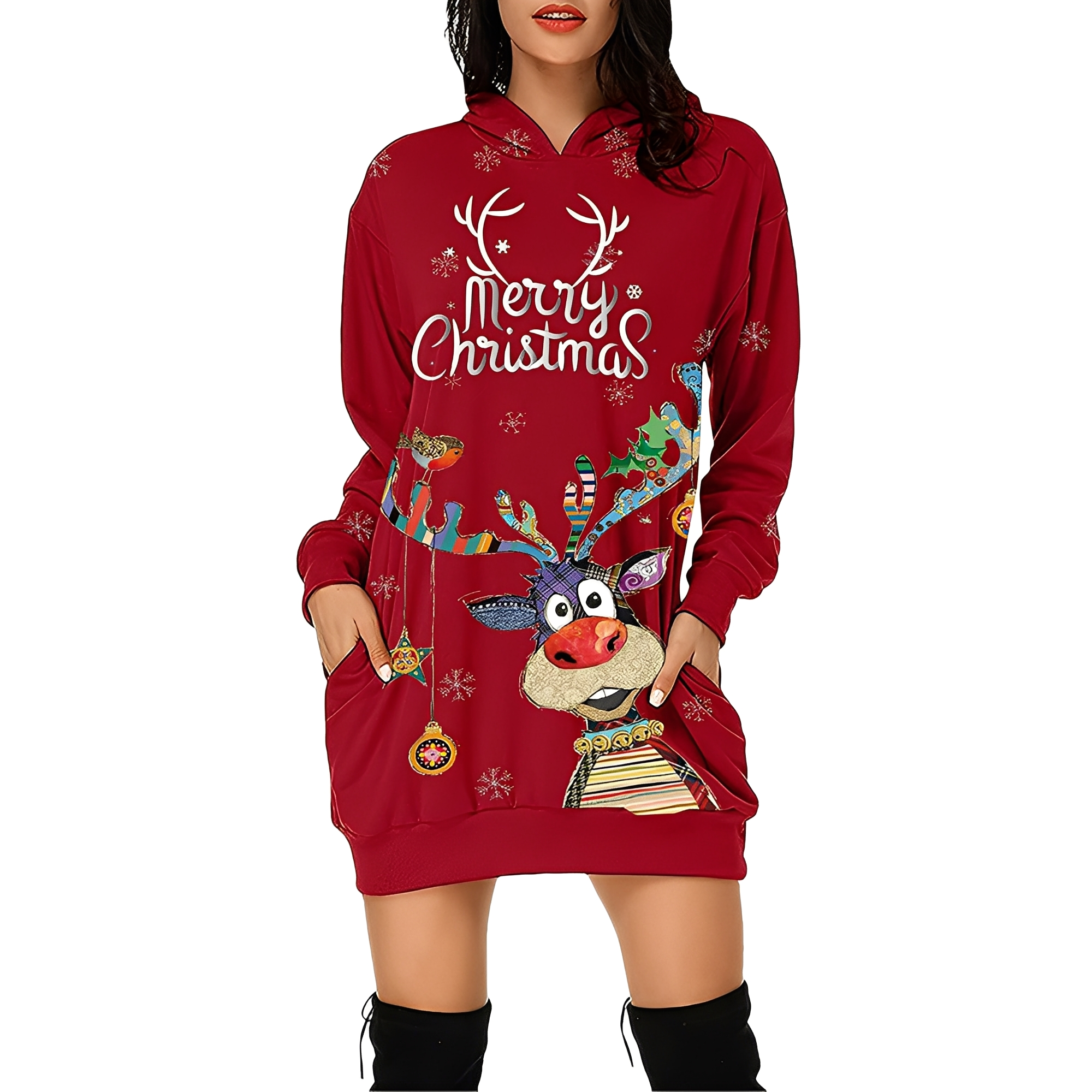 Georgia - Stilvolles Weihnachtskleid mit Kapuze für Damen