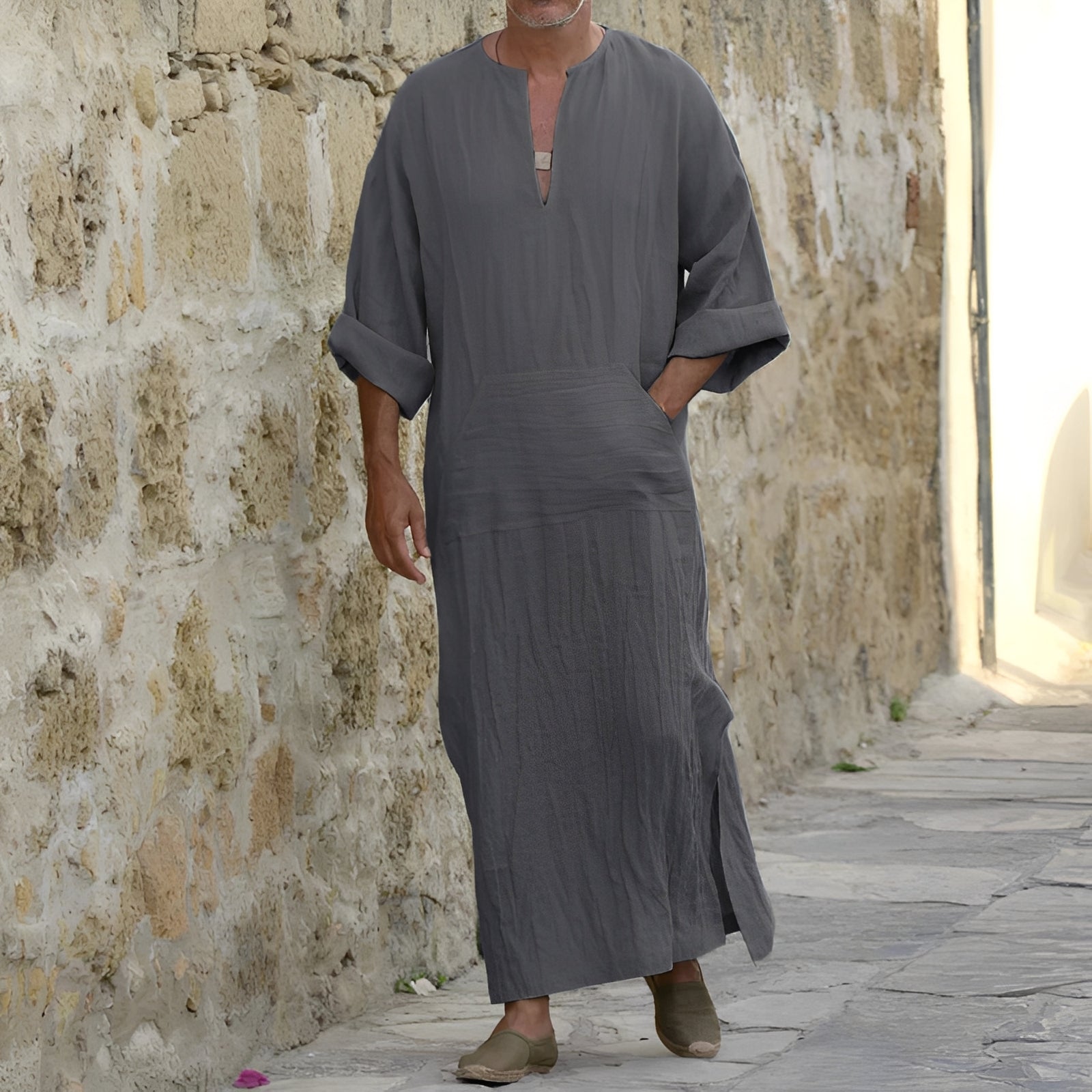 Josiah - Schlichtes langes Hemdkleid mit Schlitz für Herren