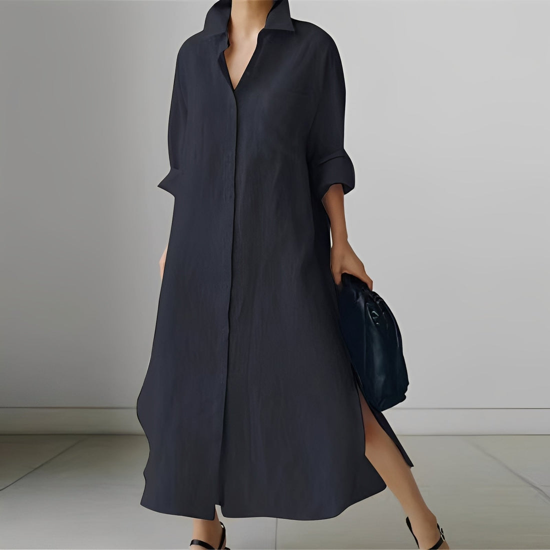 Nancy - Leichtes Midi-Kleid im Hemdblusenstil mit Schlitz für Damen