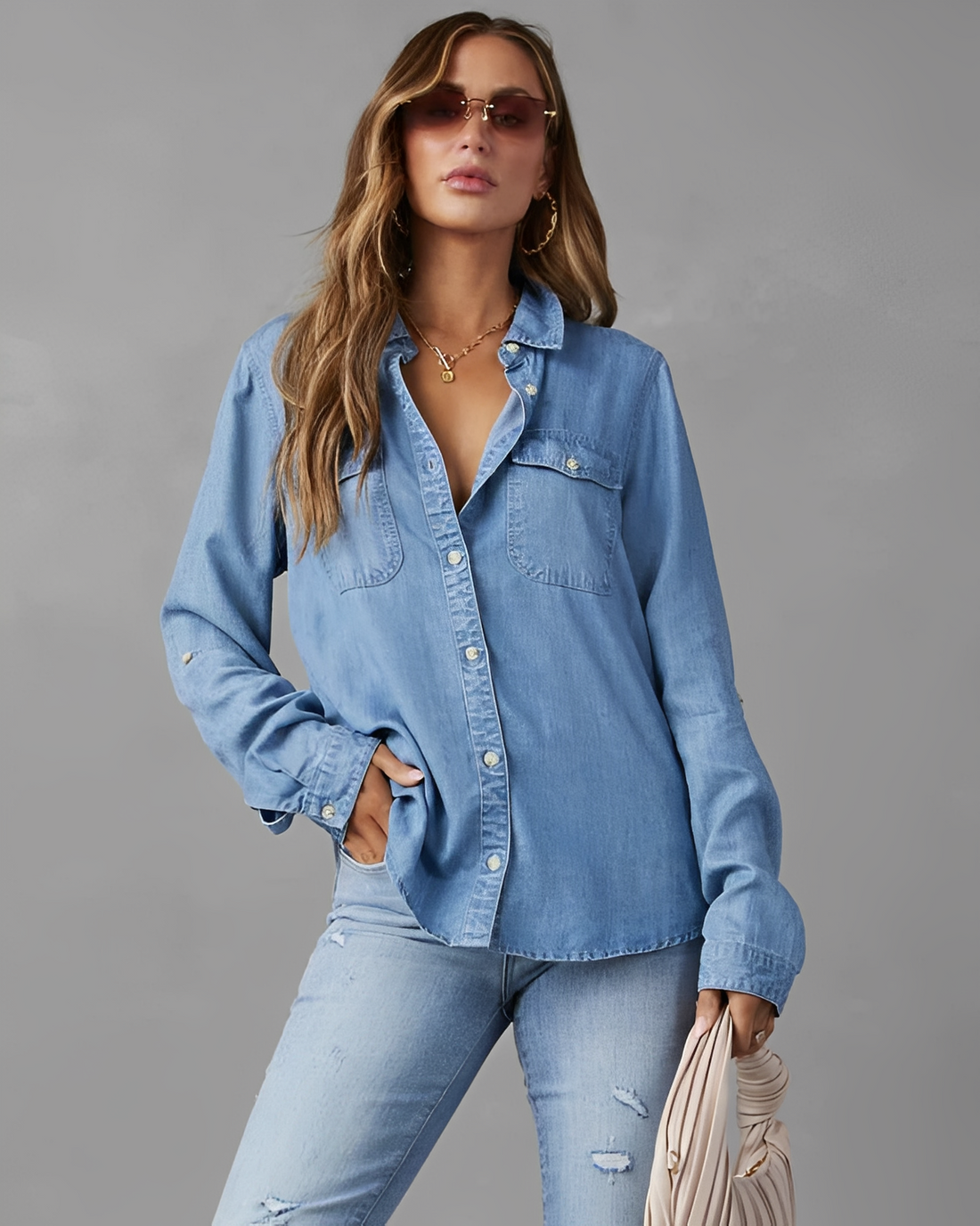 Rachel - Klassisches langärmeliges Jeanshemd für Damen