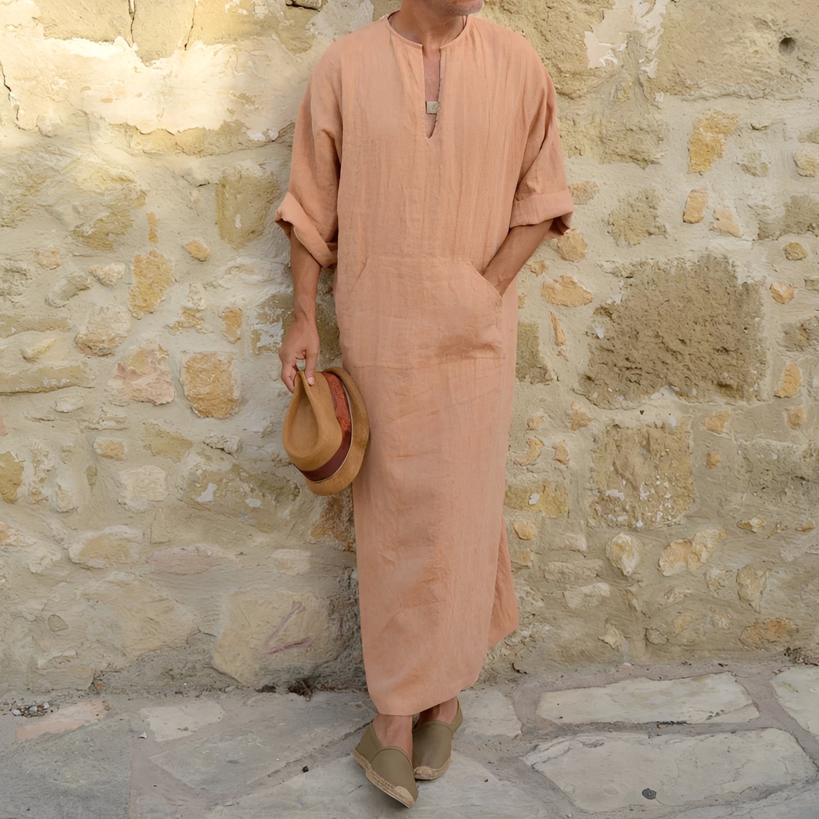 Josiah - Schlichtes langes Hemdkleid mit Schlitz für Herren