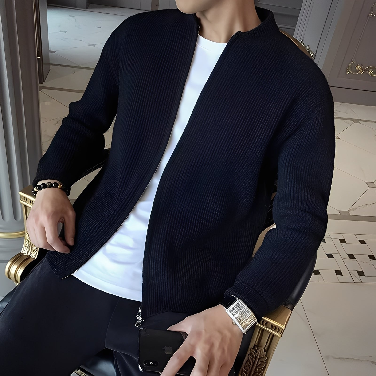 Damon – Herren Retro-Pullover mit Reißverschluss