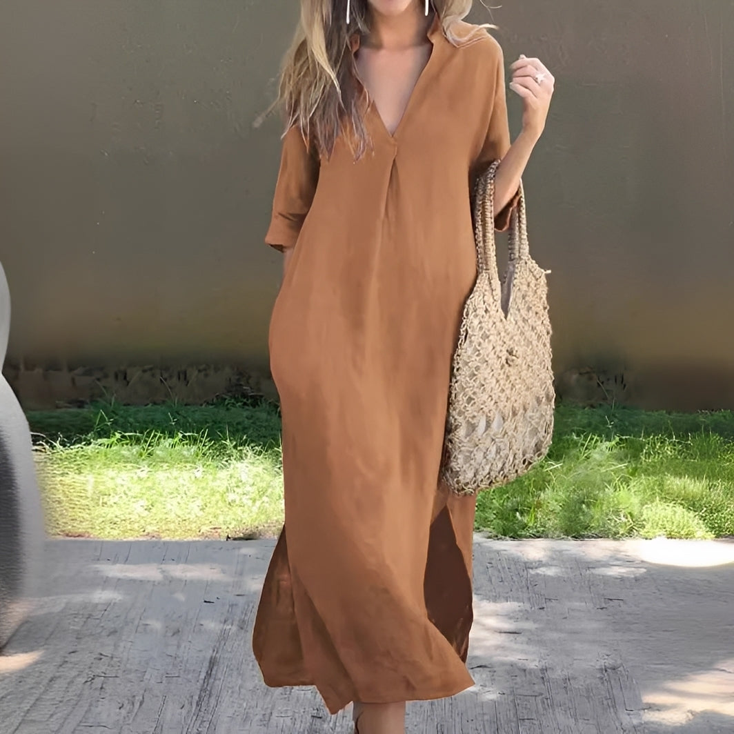 Lucie - Bequemes, locker geschnittenes Damenkleid mit V-Ausschnitt