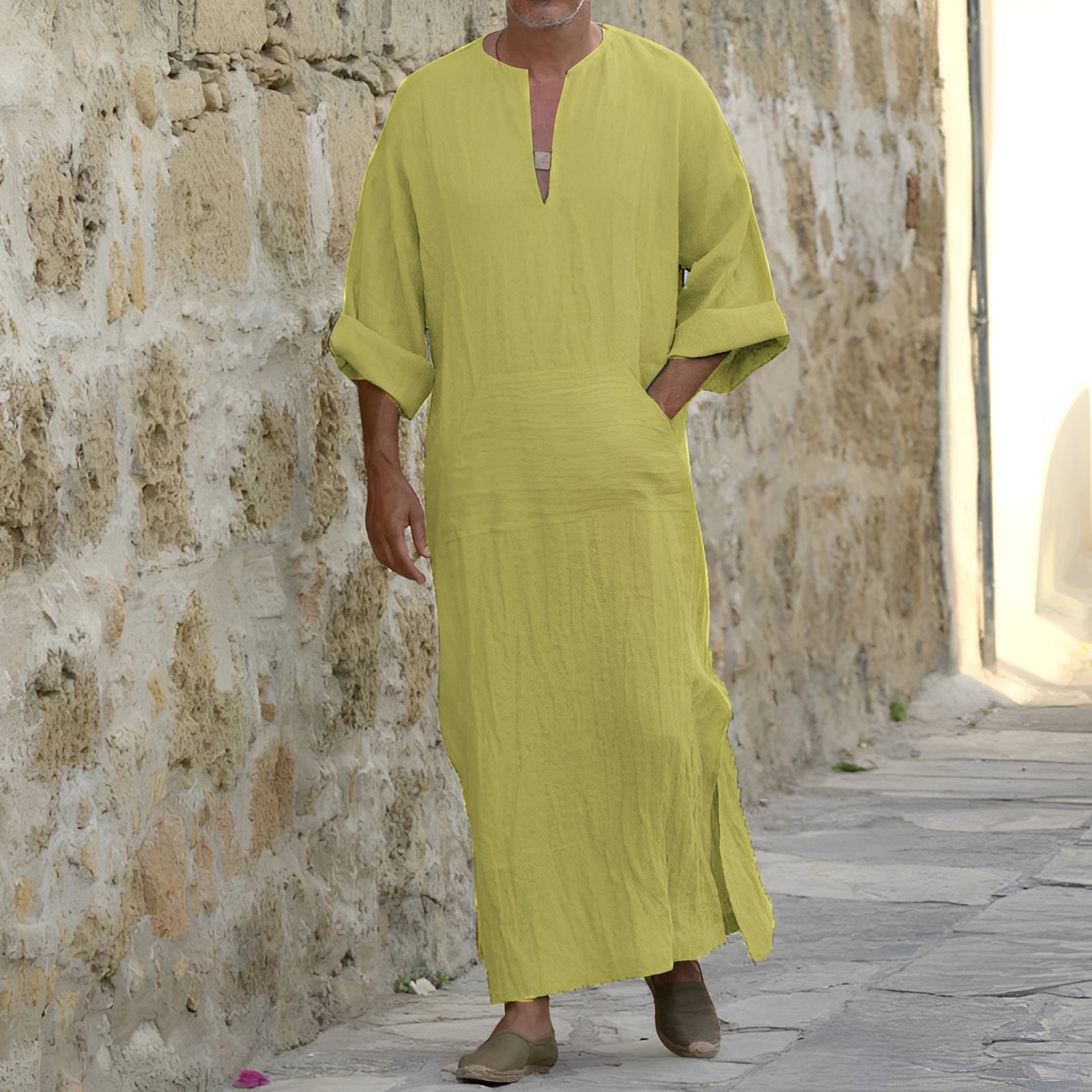 Josiah - Schlichtes langes Hemdkleid mit Schlitz für Herren