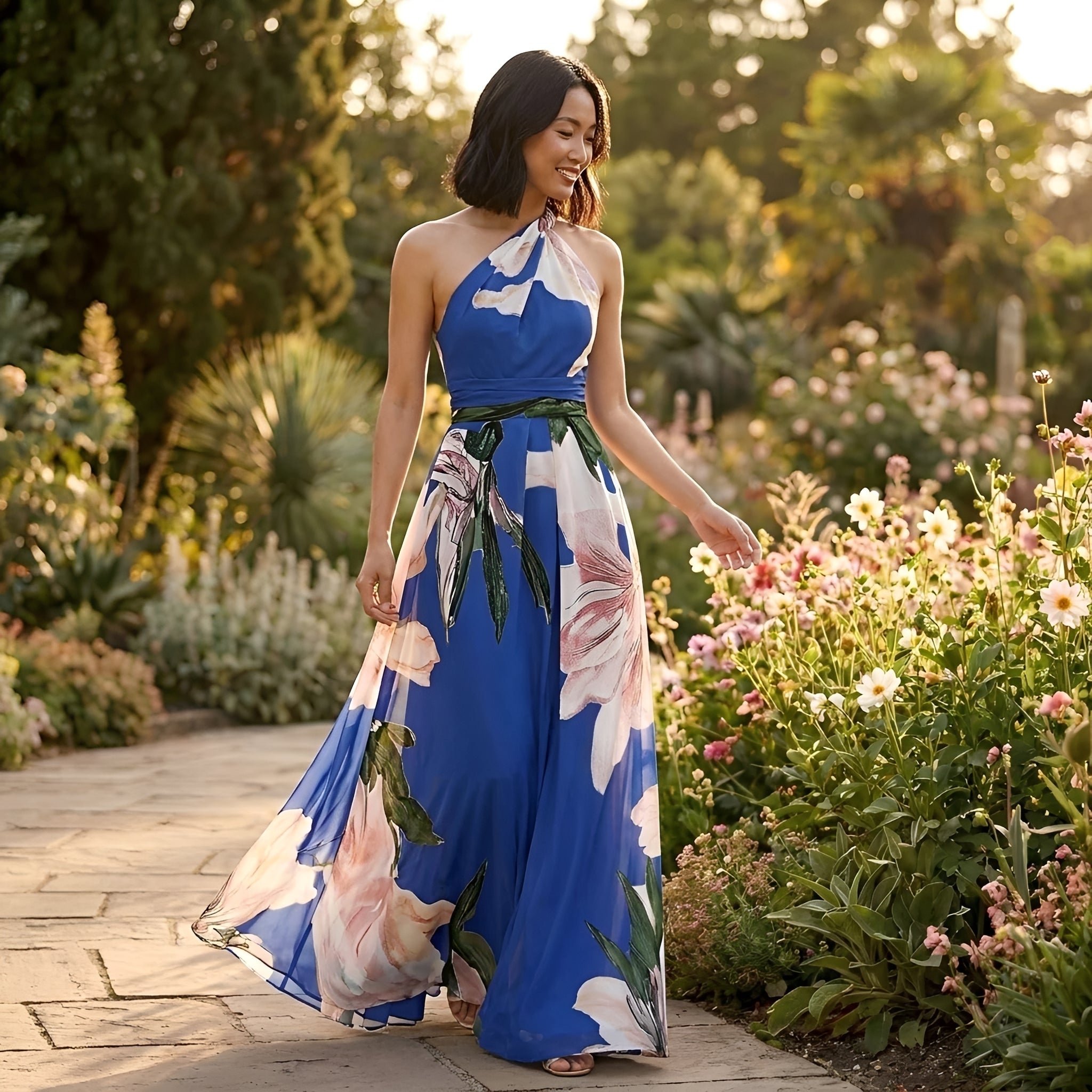 Kirsty - Neckholder-Maxikleid mit floralen Mustern