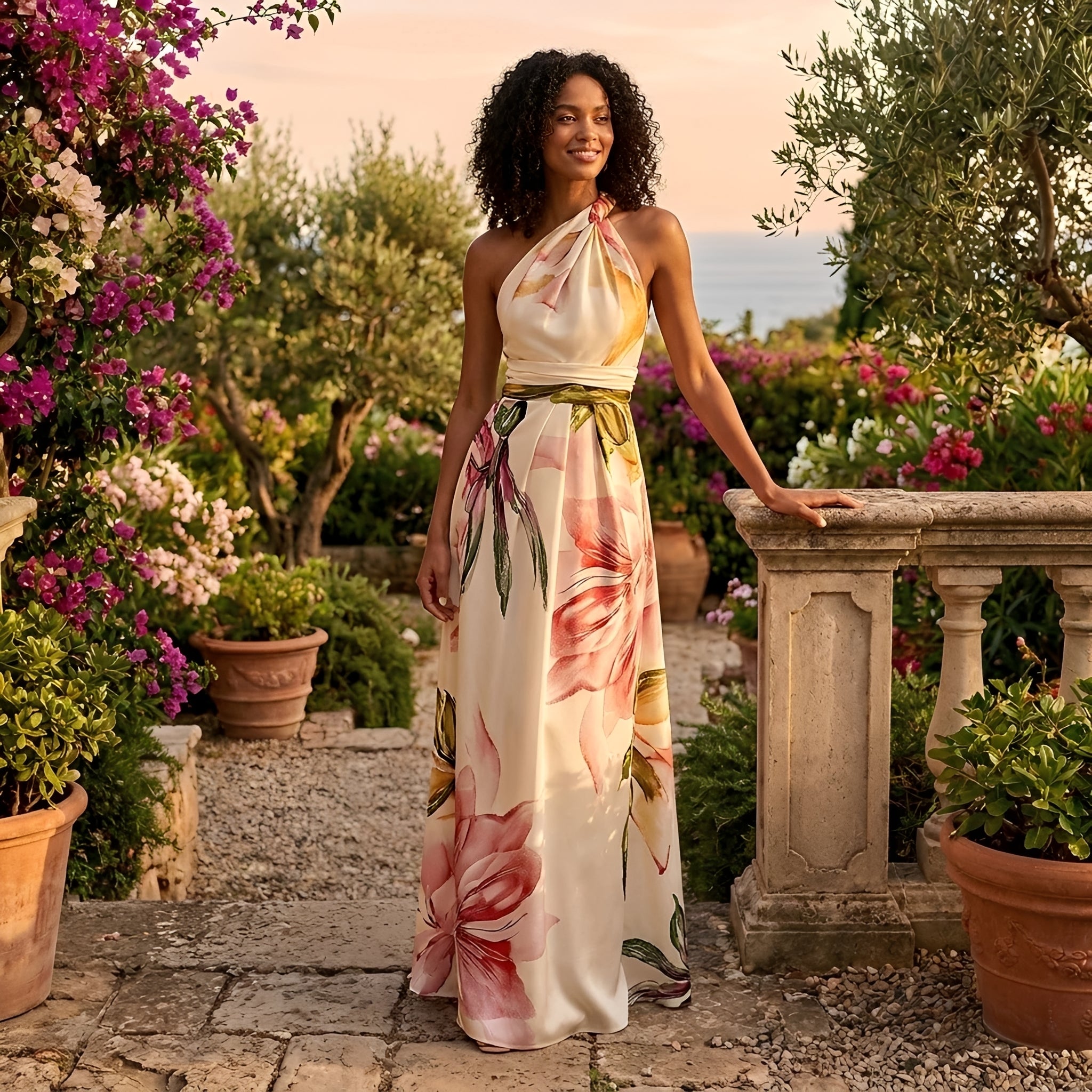 Kirsty - Neckholder-Maxikleid mit floralen Mustern