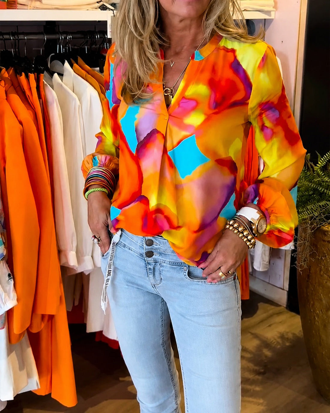 Daisie - Farbige Bluse mit langen Ärmeln