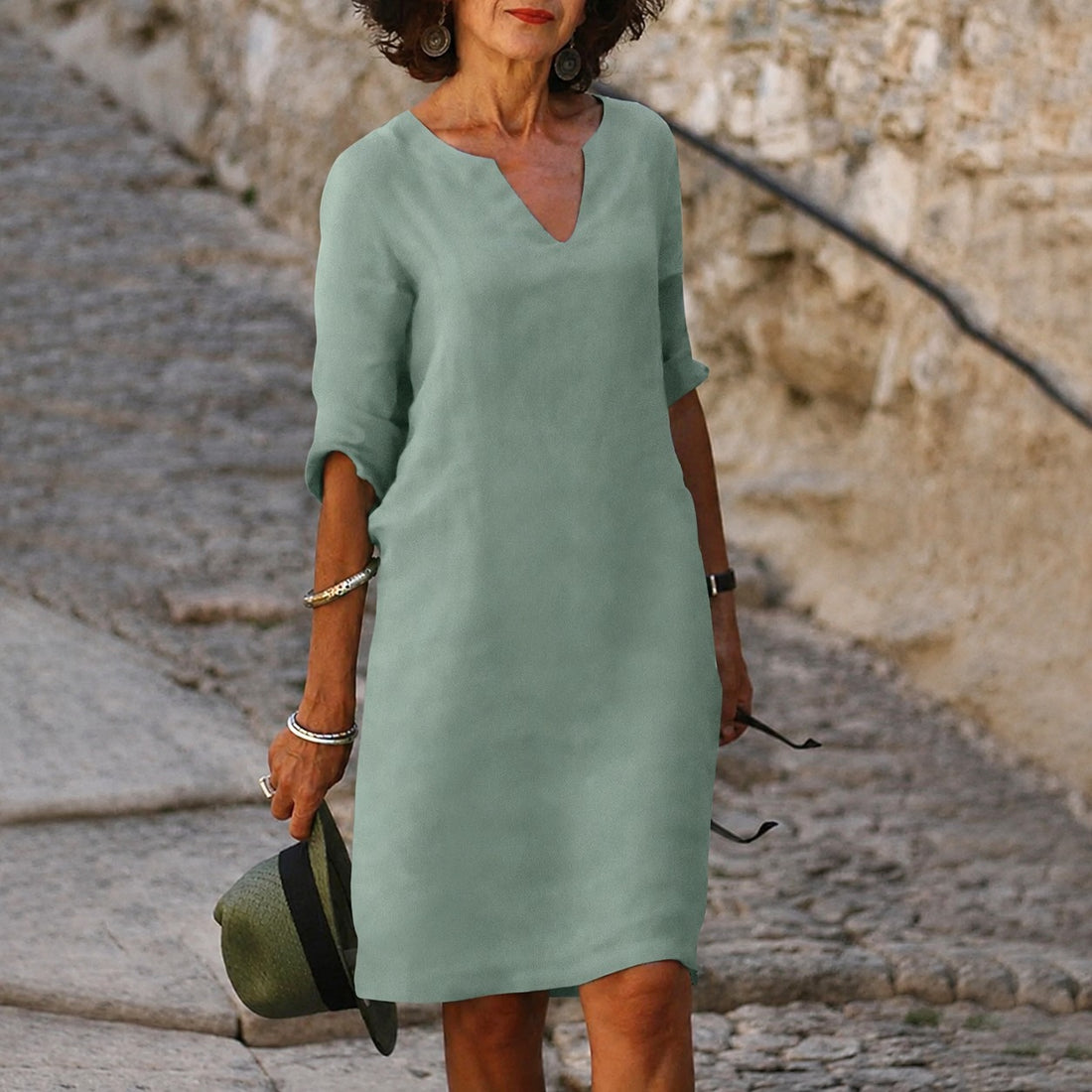 Sara - Elegantes, einfarbiges Kleid