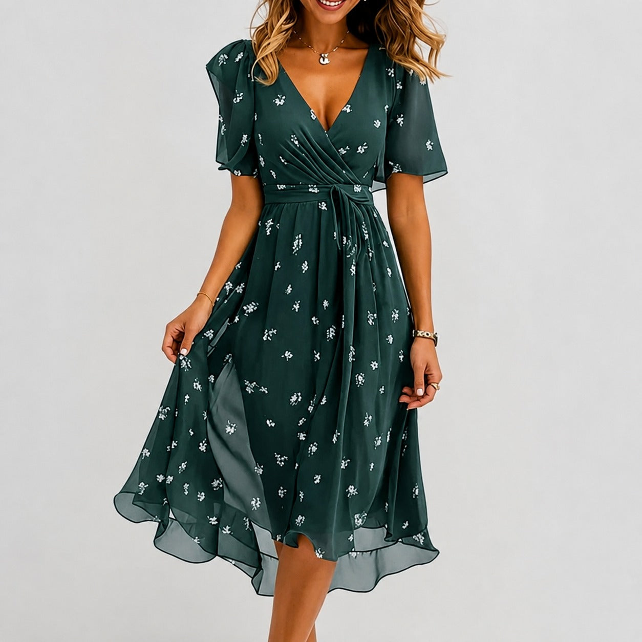 Annegret - Stilvolles Damenkleid mit V-Ausschnitt