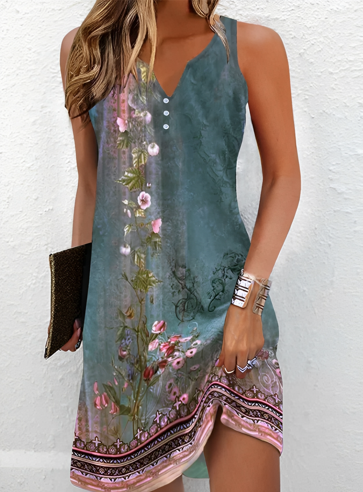 Henie - Ärmelloses Damen-Minikleid mit Blumenmuster