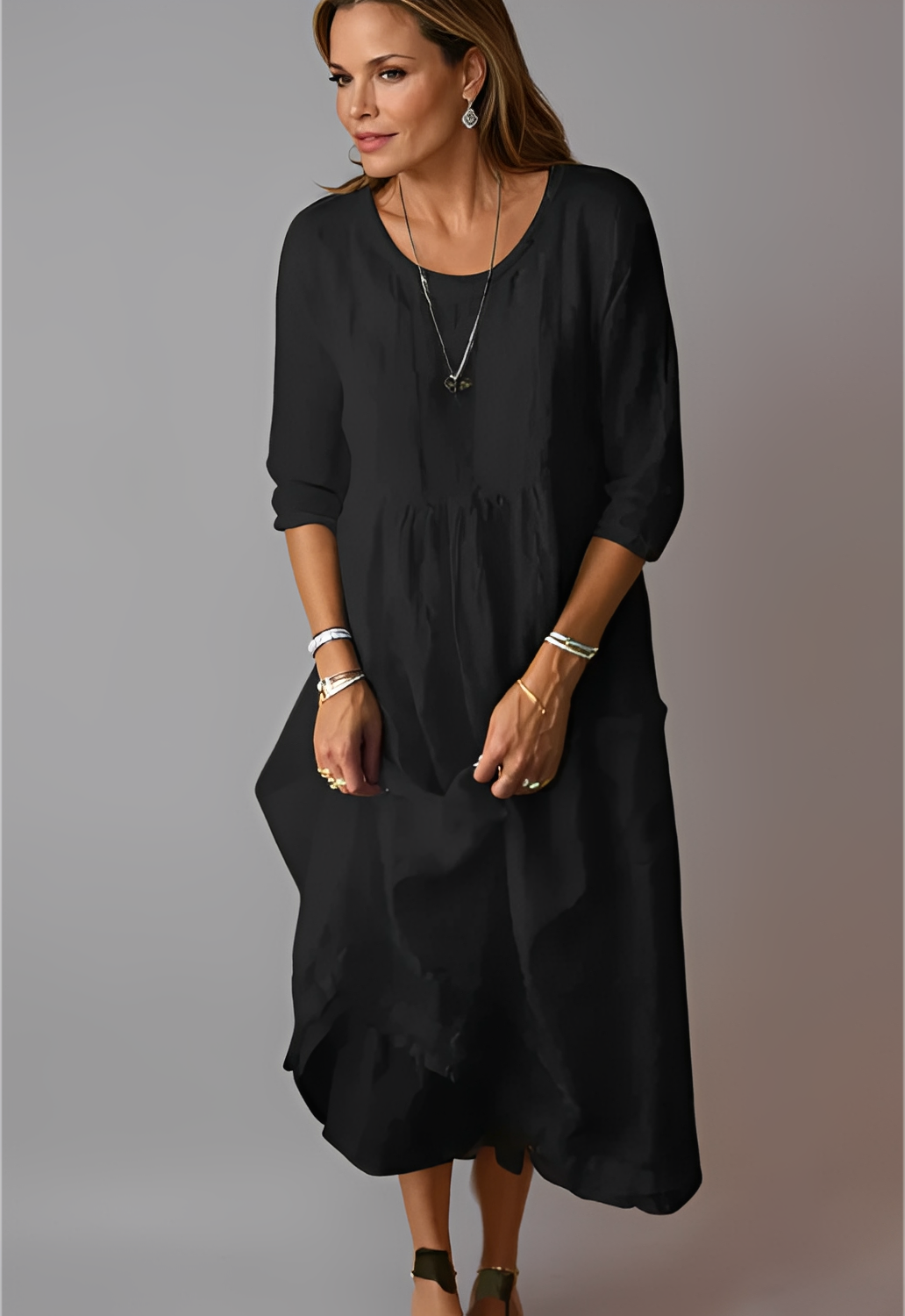 Hazel - Komfortables, locker geschnittenes Damenkleid mit 3/4-Ärmeln