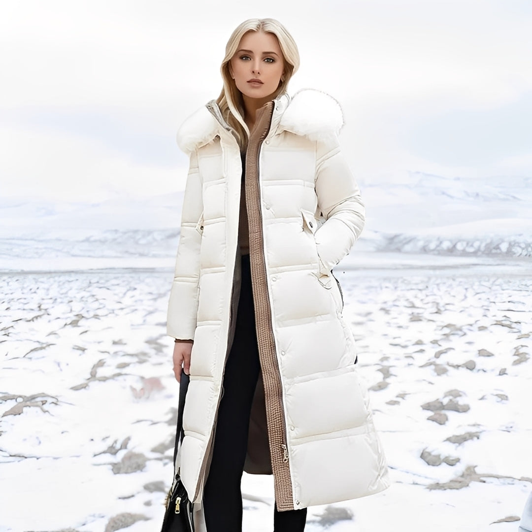 Hannah - Eleganter, langer Damen-Daunenmantel mit Futter