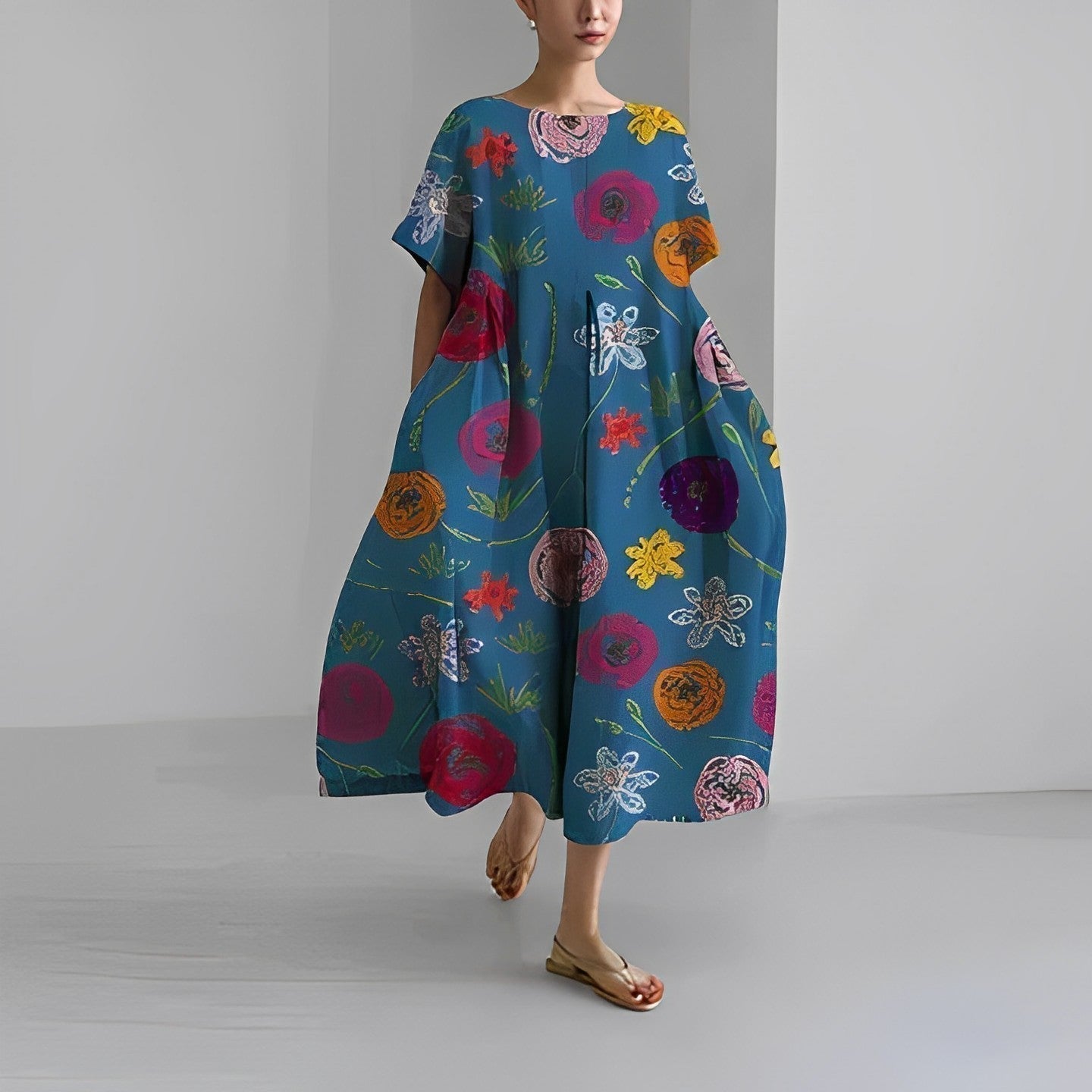 Naomi - Boho-Maxikleid mit Blumen, perfekt für den Frühling